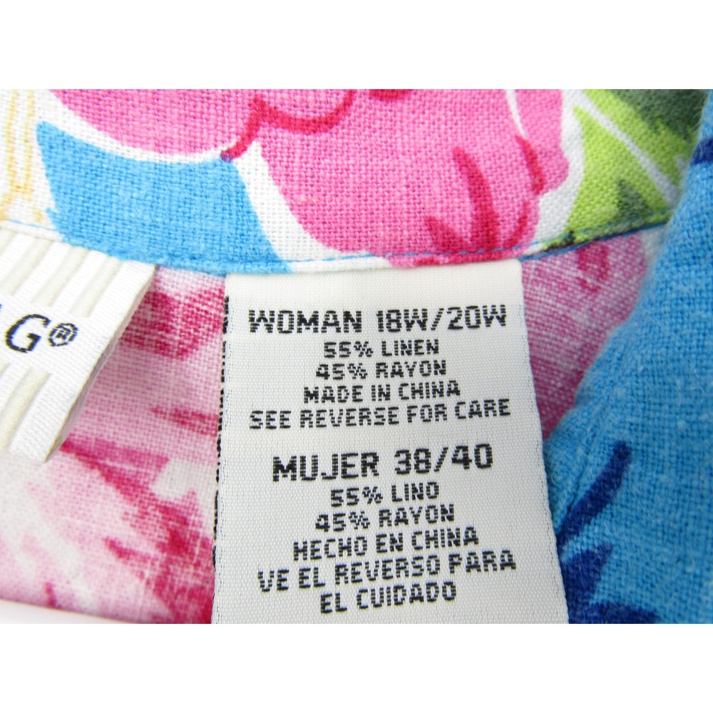Vintage Hawaiian Shirt 18W/20W Blue Floral Linen Tropical Cruise Summer Beachy - Picture 5 of 9